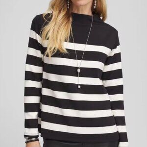 Womens Chicos Black and White Striped Mock Neck Top Sz M/8 MSRP $99